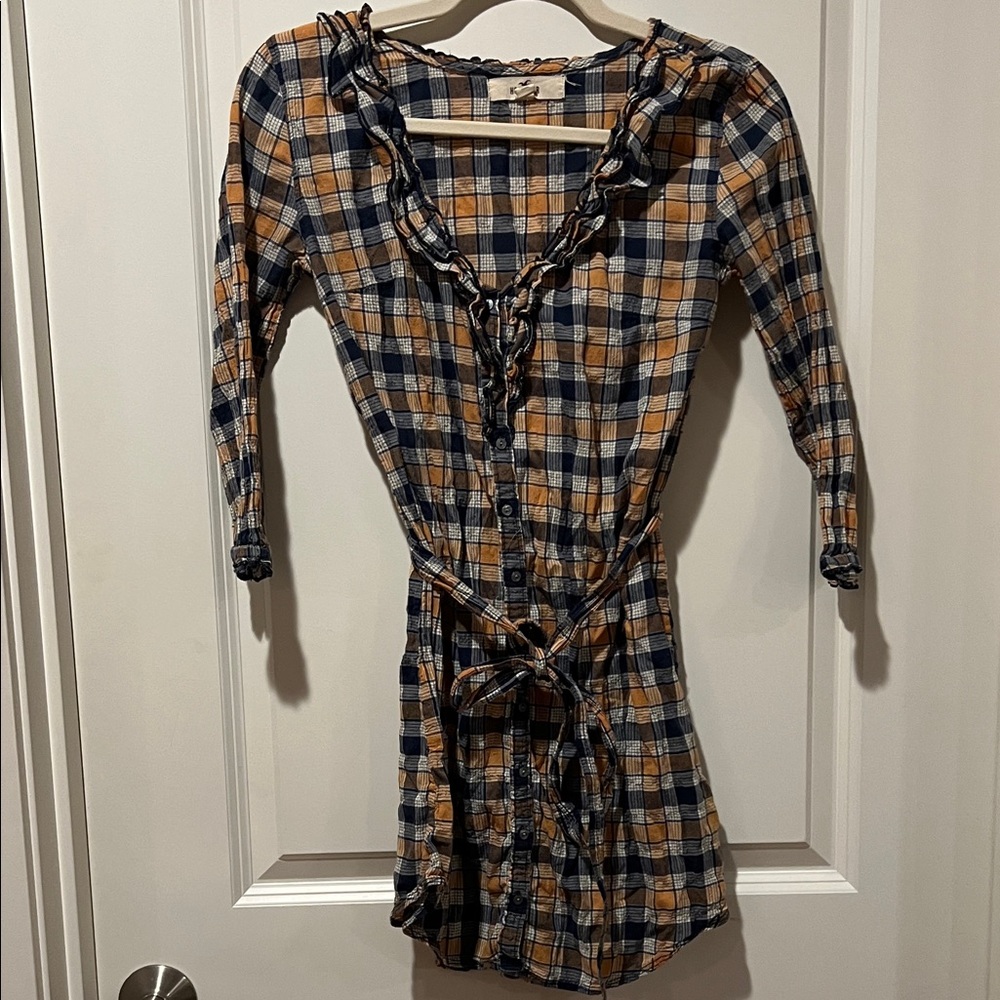 Hollister Blue and Tan Plaid Tunic